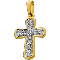 Kreuz Anhänger Gold 585 14K Natur Diamanten 0.12ct