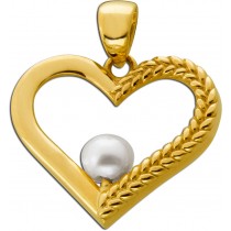 Herz Anhänger Gold 333 8K Süßwasser Perle 3.8mm