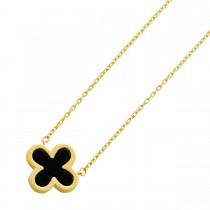 Onyx Kleeblatt Kette Gold 585 14K schwarzer Natur Edelstein 