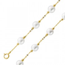Perlen Kette Gelbgold 585 14K Süßwasserzuchtperlen 6mm