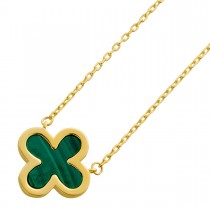 Malachit Kleeblatt Kette Gold 333 8K grüner Natur Edelstein
