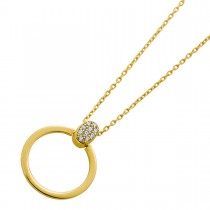 Ankerkette Kreis Anhänger Gelbgold 585 14 Karat weiße Zirkonia Steine  
