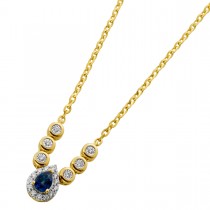 Brillant Saphir Kette Gelbgold 585 14K natürliche Edelsteine 