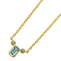 Brillant Blautopas Kette Gelbgold 585 14K Natur Edelsteine