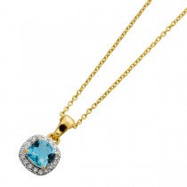 Diamantkette Anhänger Gold 585 14K Natur Aquamarin Brillanten 0.1ct