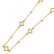 Ankerkette Gelbgold 333 8K weiße Süßwasserzuchtperlen Kleeblatt