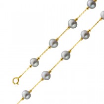 Perlenkette Gold 585 14K graue Süßwasserzuchtperlen 6-6.5mm