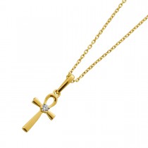 Kreuz Anhänger Collier Gold 375 9K Natur Diamant 0.02ct