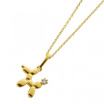 Hunde Anhänger Kette Gold 375 9K Natur Diamant 0.02ct