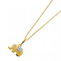 Elefant Anhänger Collier Gold 375 9 Natur Diamanten 0.03ct