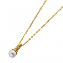 Collier Gold 585 14K Natur Diamanten 0.02ct Süßwasser Zuchtperle