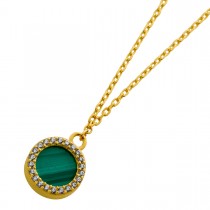 Malachit Kette Gold 333 8K nat Malachit weisse Zirkonia