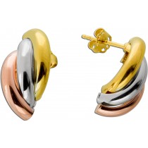 Tricolor Goldohrringe 375 9K Trinity Gelb/Rot/Weißgold 
