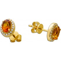 Citrin Ohrstecker Gold 585 14K Diamanten Natur Edelsteine