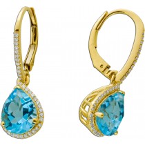 Blautopas Ohrhänger Gelbgold 585 14K blaue Edelsteine Diamanten 0.21ct