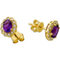 Amethyst Ohrstecker Gold 585 14K Diamanten Natur Edelsteine