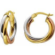 Tricolor Dreifarbig Creolen Gold 585 14K Gold-Weißgold Rosegold  Trinizy