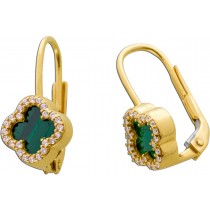 Malachit Kleeblatt Ohrringe Gold 585 14K Natur Edelsteine Zirkonia