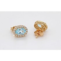 Blautopas Ohrringe Gold 585 14K Natur Edelsteine Zirkonia