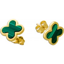 Malachit Kleeblatt Ohrstecker Gold 585 14K grüne Natur Edelsteine 