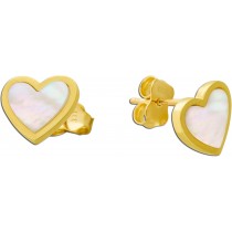 Herz Ohrstecker Gold 333 8K weißer Natur Perlmutt