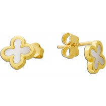 Kleeblatt Ohrstecker Gelbgold 333 8K weißer Natur Perlmutt