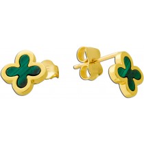 Kleeblatt Ohrstecker Gelbgold 333 8K grüne Natur Malachit Edelsteine 