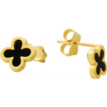 Kleeblatt Ohrstecker Gelbgold 333 8K schwarzer Natur Onyx Edelstein 