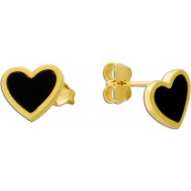 Herz Ohrstecker Gelbgold 333 8K schwarze Natur Onyx Edelsteine 