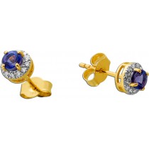 Tansanit Ohrstecker Gold 585 14K blaue Edelsteine Natur Diamanten