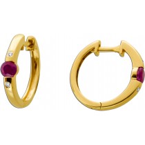 Rubin Creolen Gold 585 14K rote Edelsteine Natur Diamanten 0.03ct