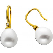 Perlen Ohrringe Gold 585 Natur Diamanten 0.032ct Süßwasserperlen