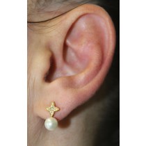 Perlen Ohrringe Gold 585 Natur Diamanten 0.10ct Süßwasserperlen