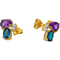 Diamant Ohrstecker Gold 585 14K Nat Amethyste Nat Blautopase Nat Diamanten