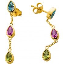 Peridot Ohrstecker Gold 585 14K Nat. pinke Saphire Nat. Blautopase 1.51ct