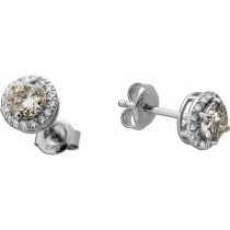 Brillant Ohrstecker Halo Platin 950 champagner weiße Natur Diamanten 1.20ct