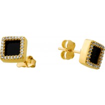 Onyx Ohrstecker Gold 333 8K schwarzer Onyx weiße Zirkonia Steine