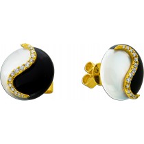 Ying Yang Ohrstecker Gold 750 18K nat. Onyx Perlmutt Brillanten 0.20ct