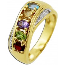Ring Gelbgold 585/- bunten Edelsteinen 2 weißen Diamanten 0,01ct W/P_01