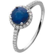 Saphir Ring Weißgold 585 14K Halo Diamanten blau