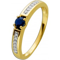 Saphir Ring Gelbgold 585 14K blauer Edelstein 0.22ct Diamanten 0.05ct 