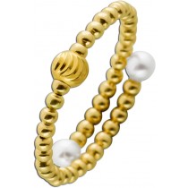 Perlen Ring Gelbgold 585 14K Süßwasser Zuchtperlen 3mm flexibel