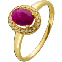 Rubinring Gelbgold 585 14K roter Edelstein Diamanten 0.05ct