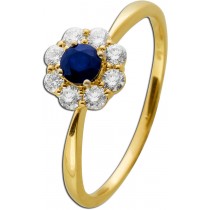 Saphirring Gelbgold 585 14k blauer Edelstein Diamanten 