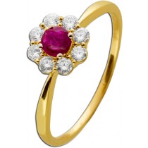 Rubin Ring Gelbgold 585 14K roter Edelstein Diamanten 