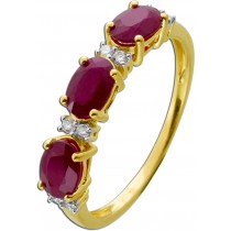 Rubinring Gelbgold 585 14K rote Edelsteine 1.42ct Diamanten 0.10ct 