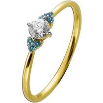 Blautopas Ring Gelbgold 585 14K blaue Edelsteine Diamant 0.26ct
