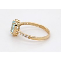 Blautopas Ring Gelbgold 585 14K blauer Edelstein weisser Zirkonia