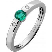 Smaragd Ring Platin 950 grüner Edelstein 0.25ct Brillanten 0.03ct 