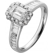 Diamantring Halo 2ct Emerald Cut Weissgold 585 14K Lab Grown Brillanten IGI 